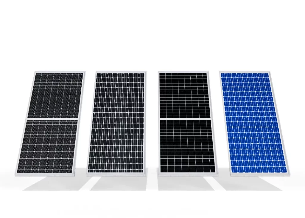 Solar panels lined up in a row on a white background